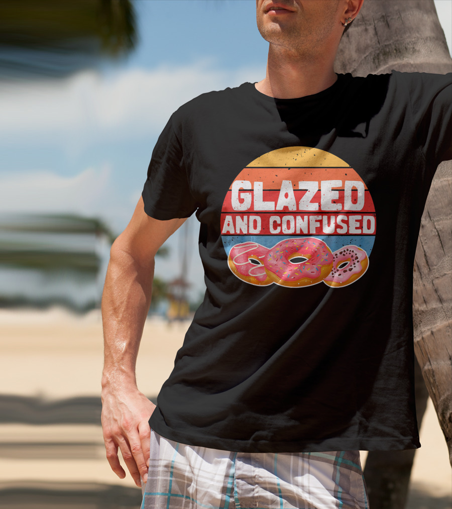 Glazed And Confused Funny Donut Retro Sunset Circle T-Shirt