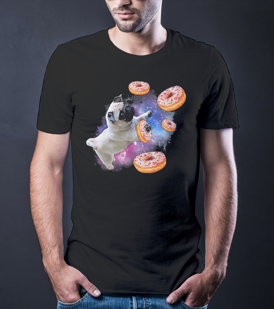 Funny Pug Donut Galaxy Space Dog Adventure T-Shirt