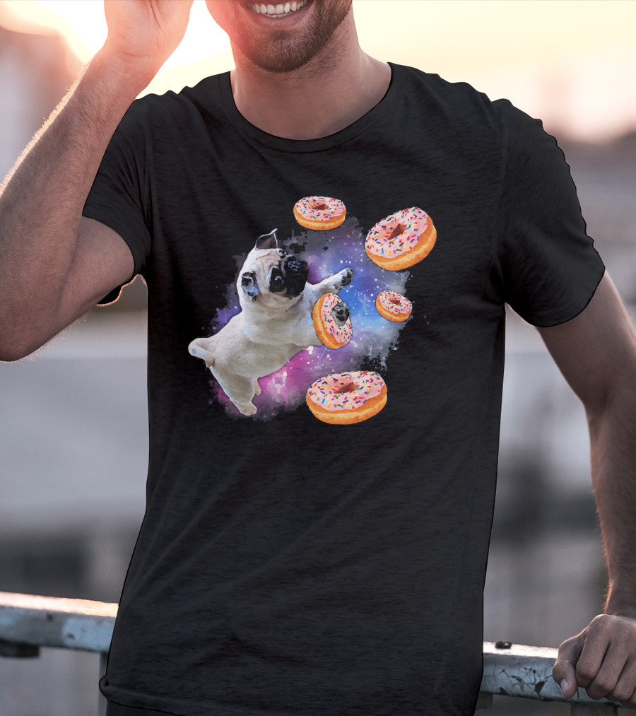 Funny Pug Donut Galaxy Space Dog Adventure T-Shirt