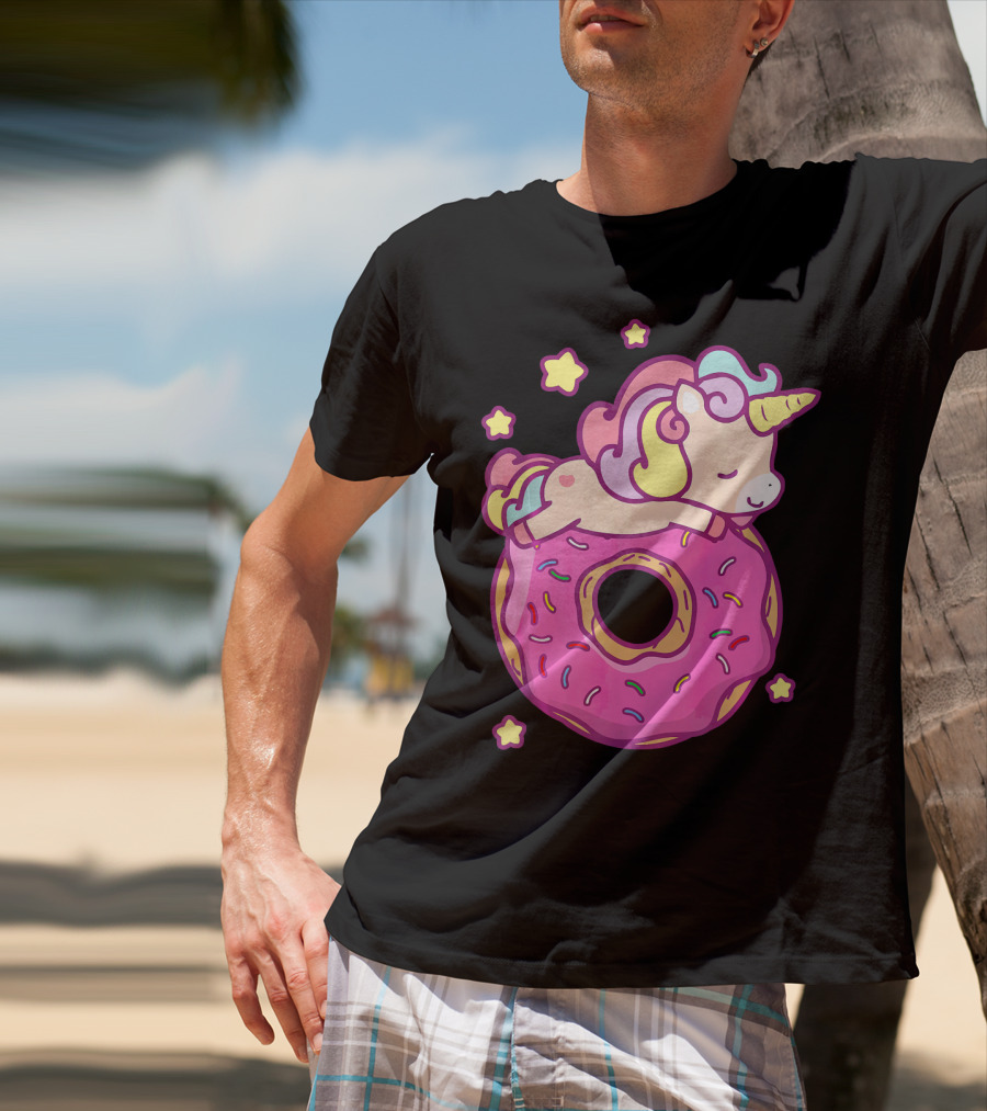 Cute Unicorn Donut Girls Kids Donut Day Sleepy Starry Sprinkle Delight T-Shirt