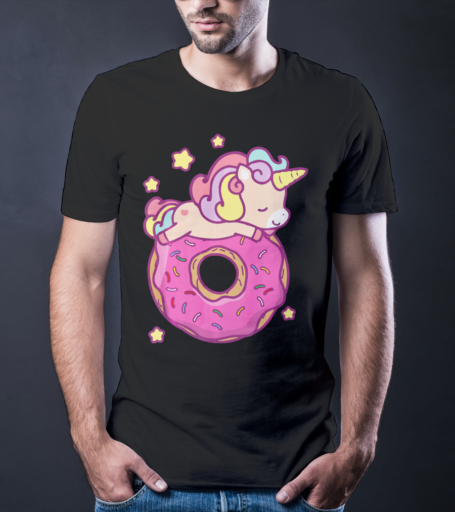 Cute Unicorn Donut Girls Kids Donut Day Sleepy Starry Sprinkle Delight T-Shirt