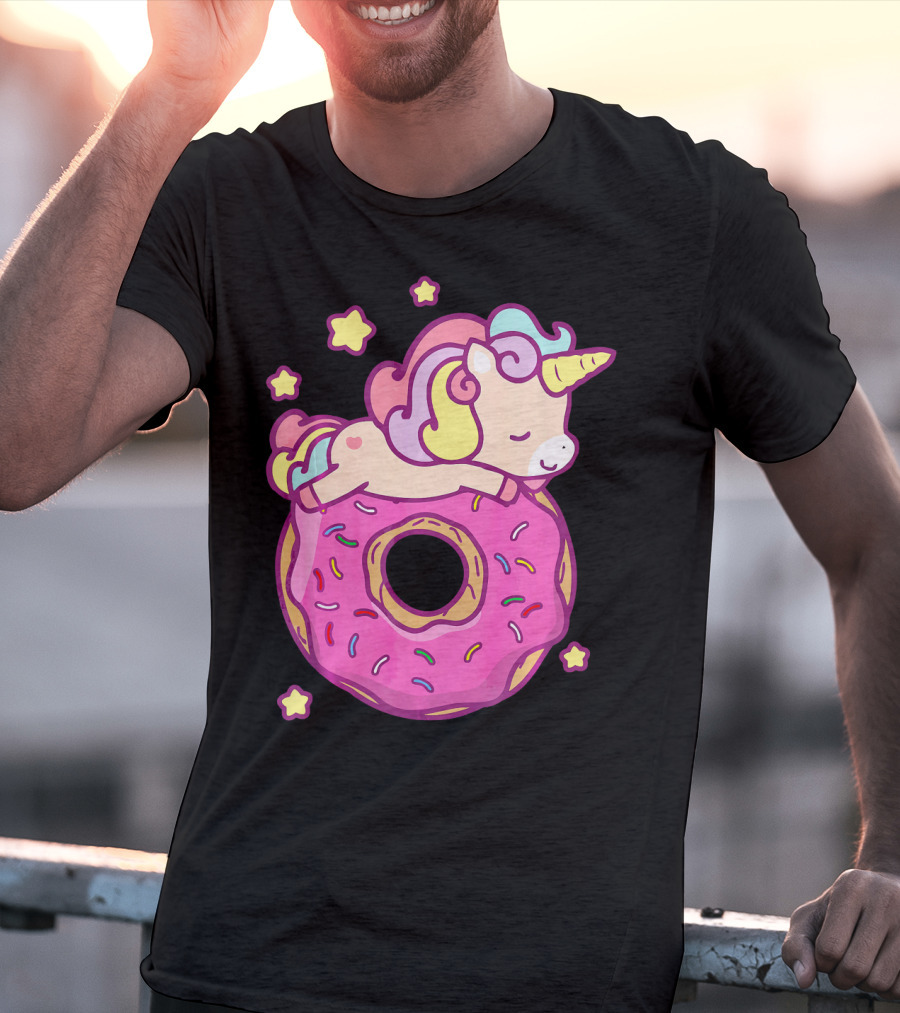 Cute Unicorn Donut Girls Kids Donut Day Sleepy Starry Sprinkle Delight T-Shirt