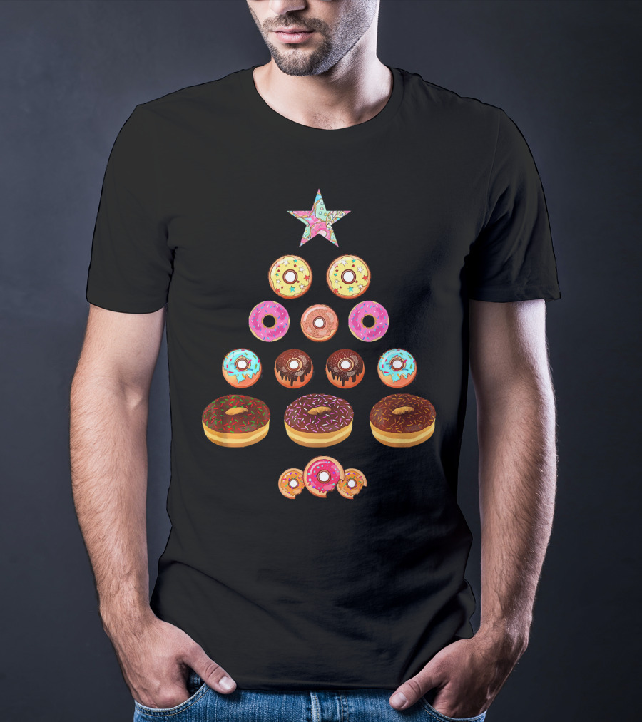 Christmas Donut Tree Star Pyramid T-Shirt
