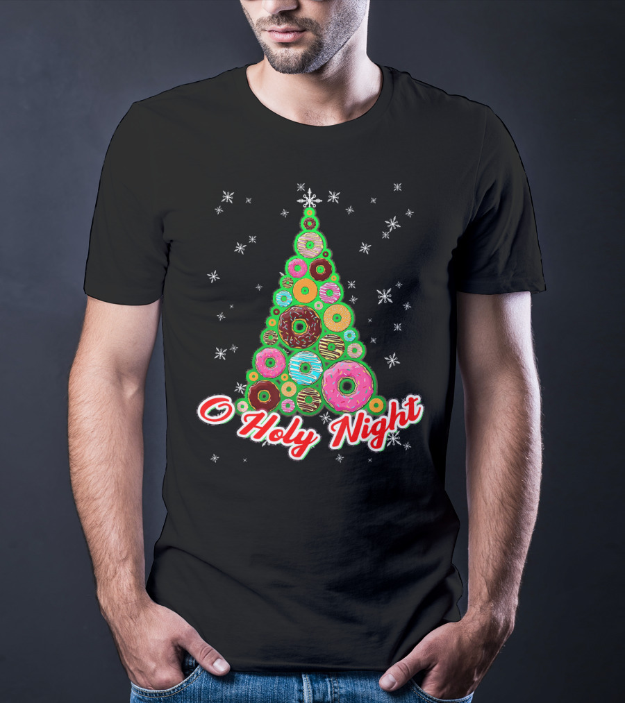 O Holy Night Donut Christmas Tree With Snowflakes T-Shirt