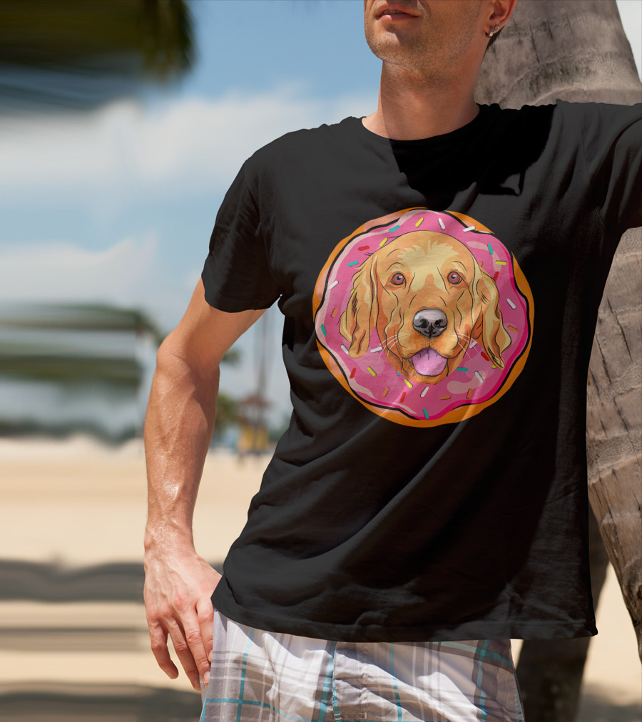 Funny Golden Retriever Donut Dog Face T-Shirt