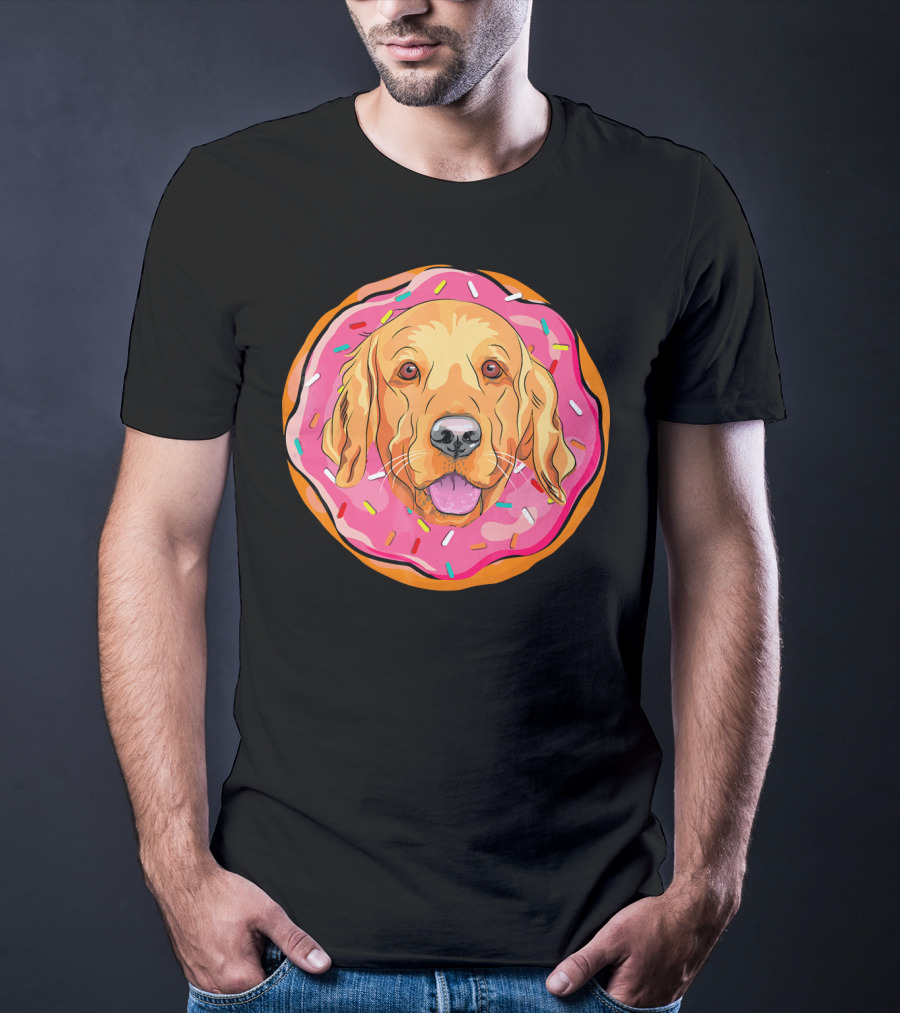 Funny Golden Retriever Donut Dog Face T-Shirt