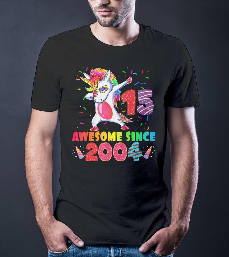 15 Awesome Dabbing Unicorn Donut Birthday 2004 T-Shirt