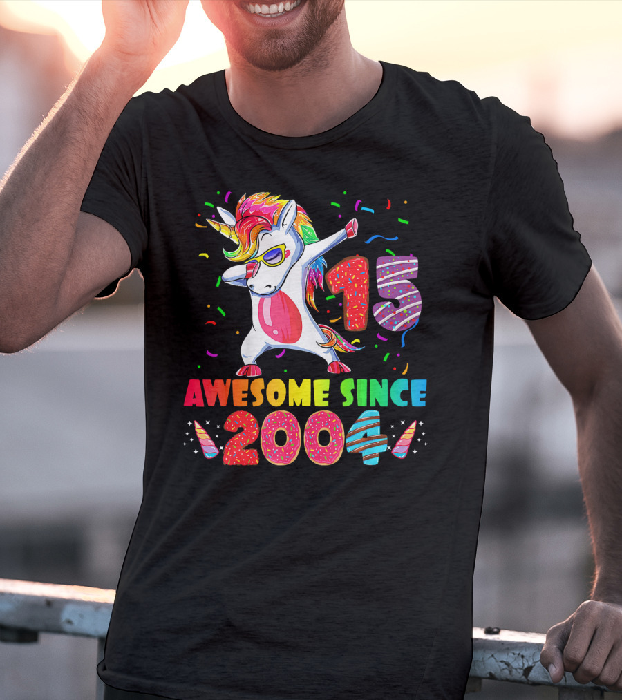 15 Awesome Dabbing Unicorn Donut Birthday 2004 T-Shirt