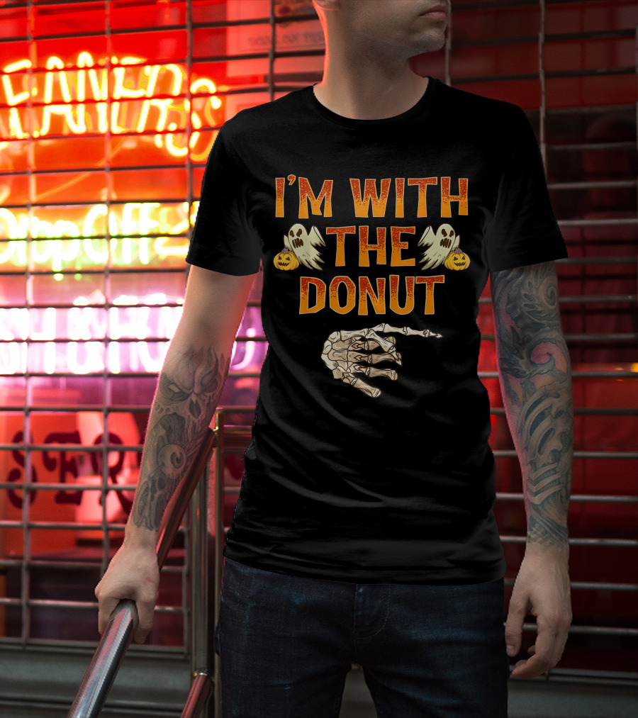 I'm With The Donut Halloween Ghosts Skeleton Hand Pumpkin T-Shirt
