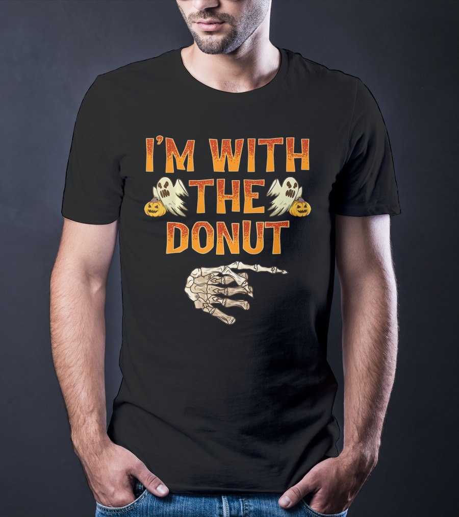 I'm With The Donut Halloween Ghosts Skeleton Hand Pumpkin T-Shirt