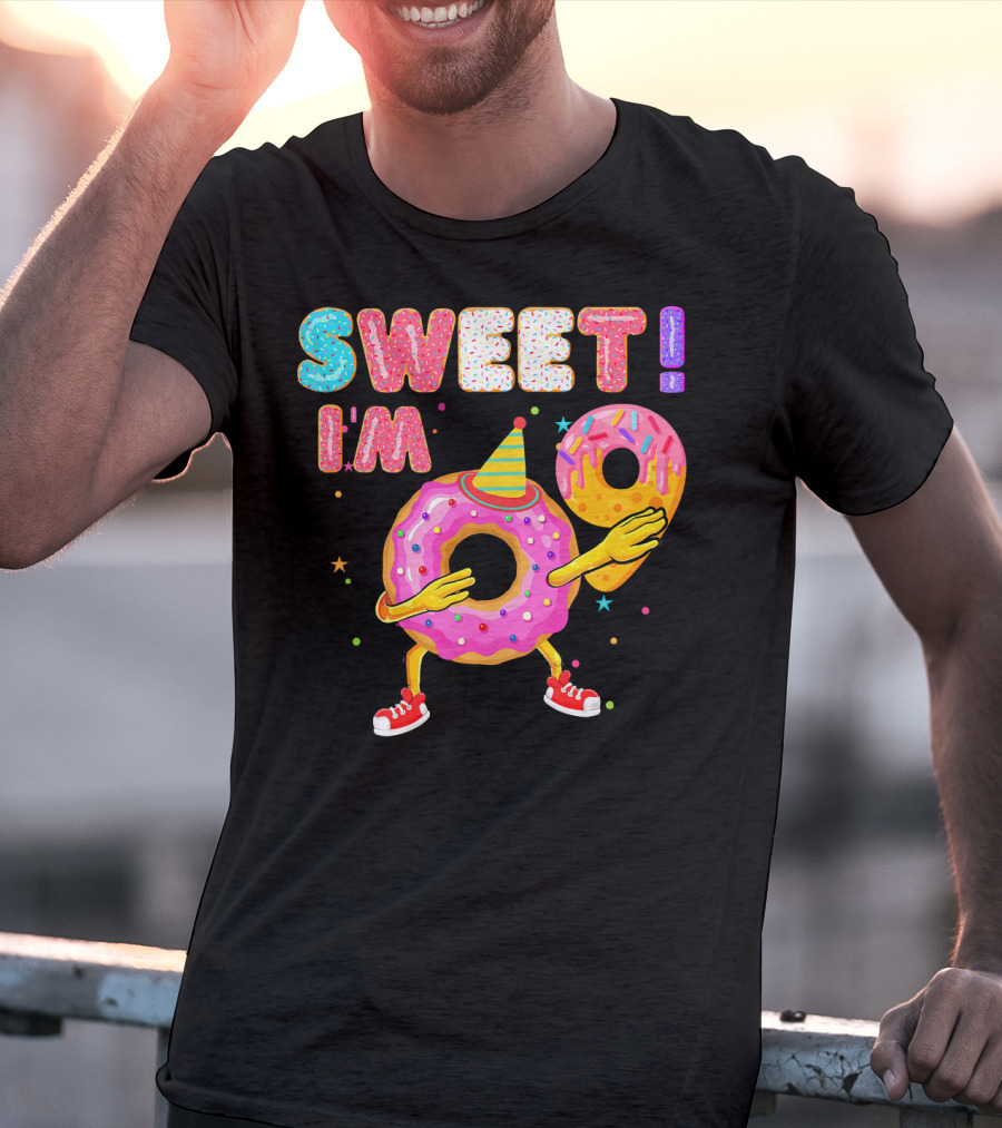 Sweet I'm 9 Years Old Birthday Donut With Sprinkles And Party Hat T-Shirt