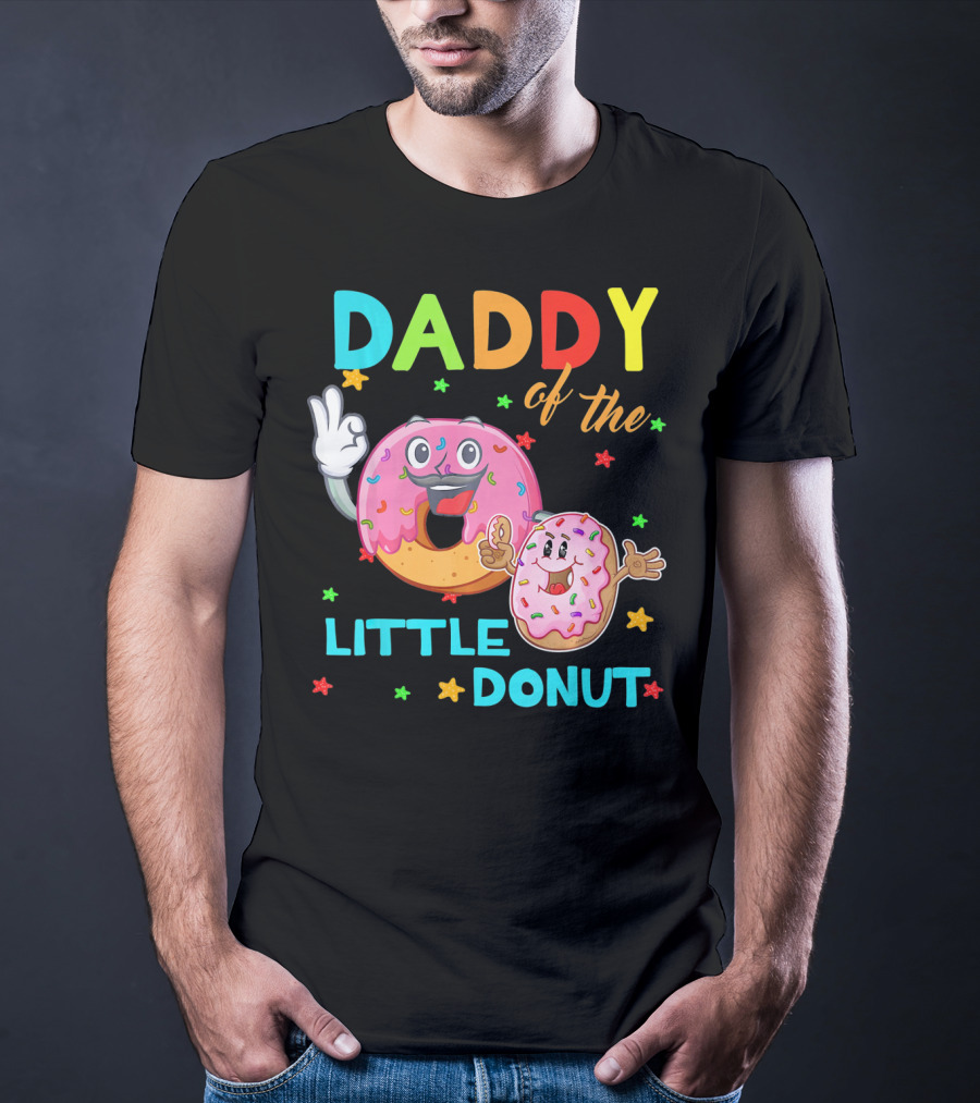Daddy Of The Little Donut Birthday Celebration With Colorful Cartoon Donuts T-Shirt
