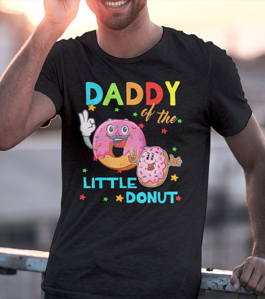 Daddy Of The Little Donut Birthday Celebration With Colorful Cartoon Donuts T-Shirt
