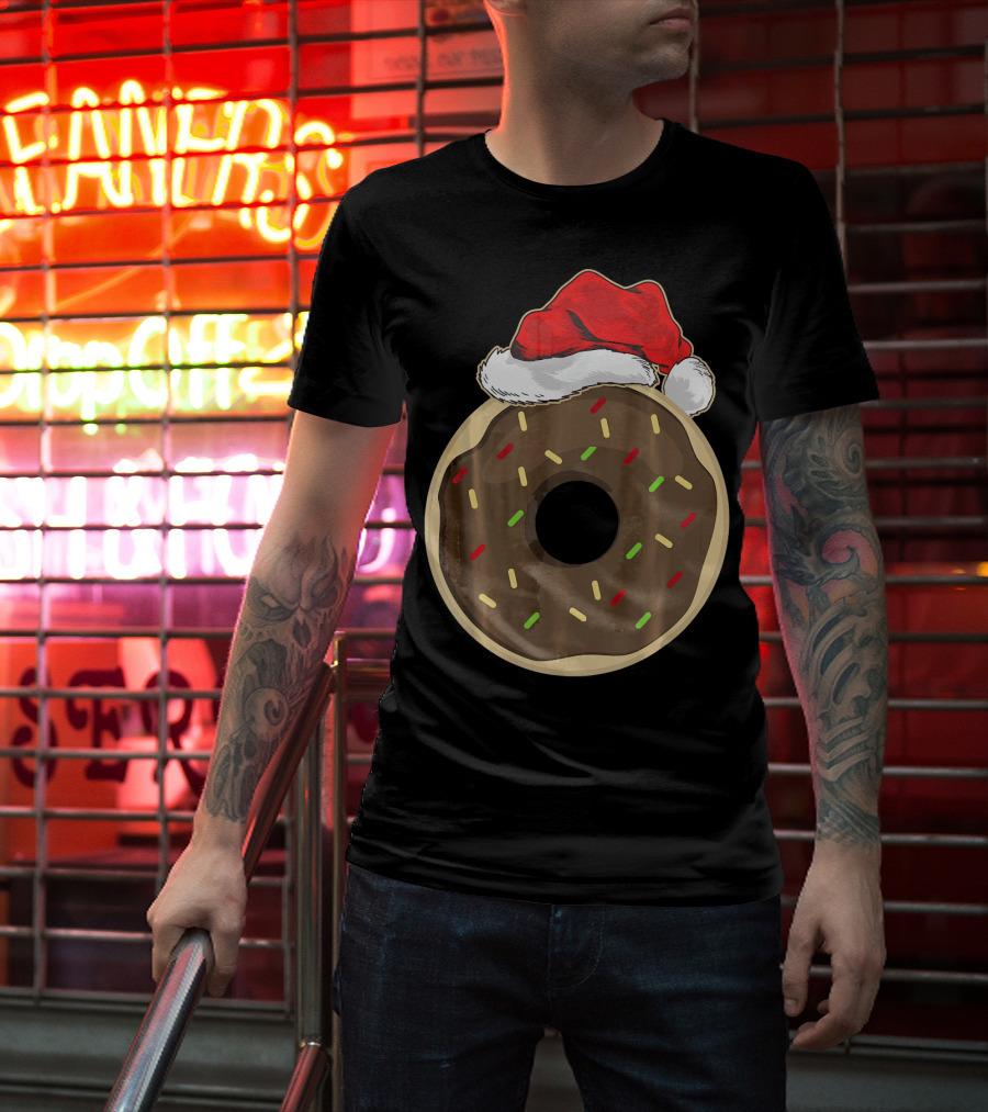 Santa Hat Donut Lover Christmas Treat T-Shirt
