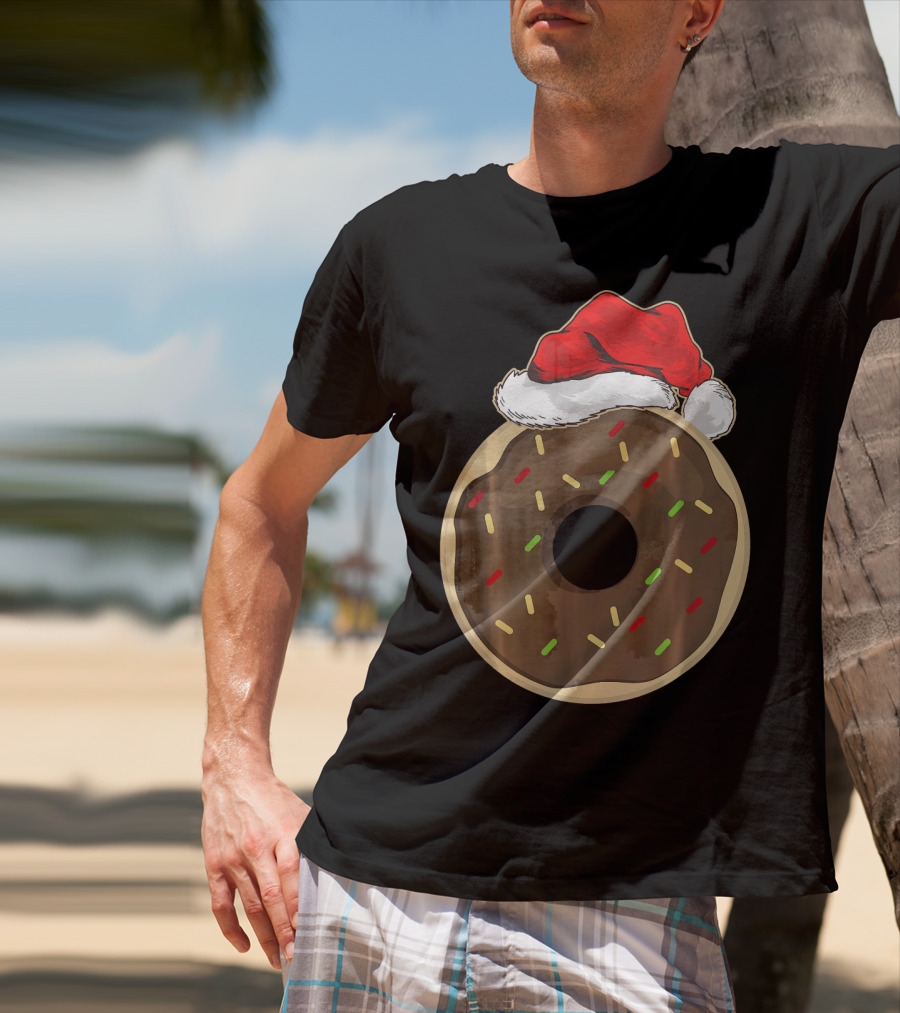 Santa Hat Donut Lover Christmas Treat T-Shirt