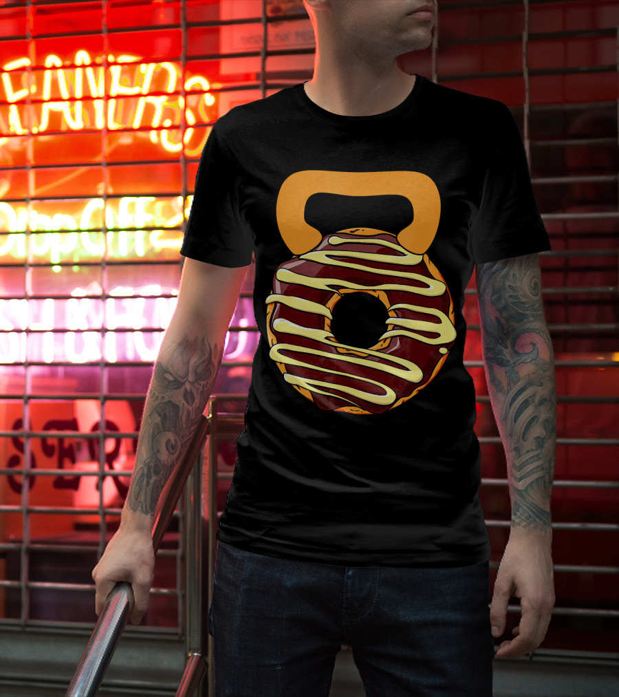 Funny Donut Kettlebell Shape With Chocolate And Yellow Icing T-Shirt