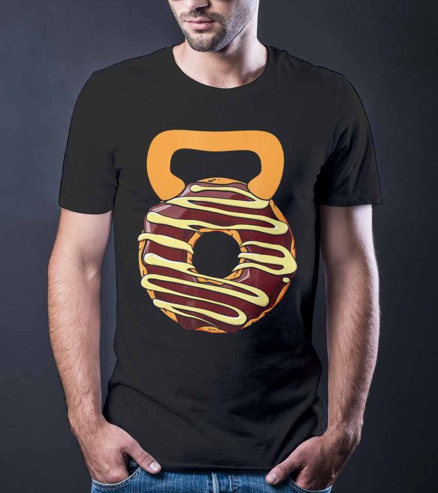 Funny Donut Kettlebell Shape With Chocolate And Yellow Icing T-Shirt