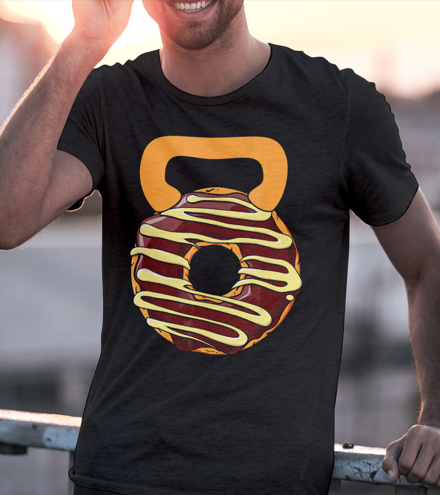 Funny Donut Kettlebell Shape With Chocolate And Yellow Icing T-Shirt