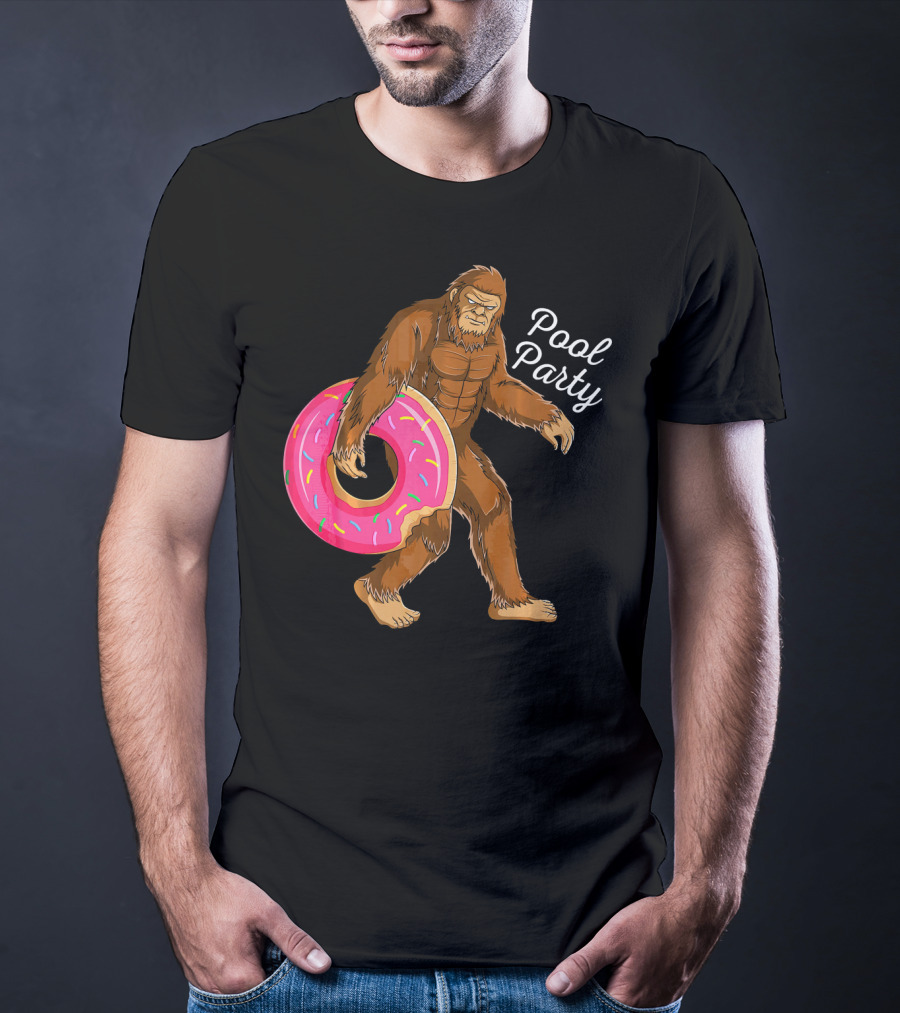 Pool Party Bigfoot Sasquatch With Donut Floaty T-Shirt