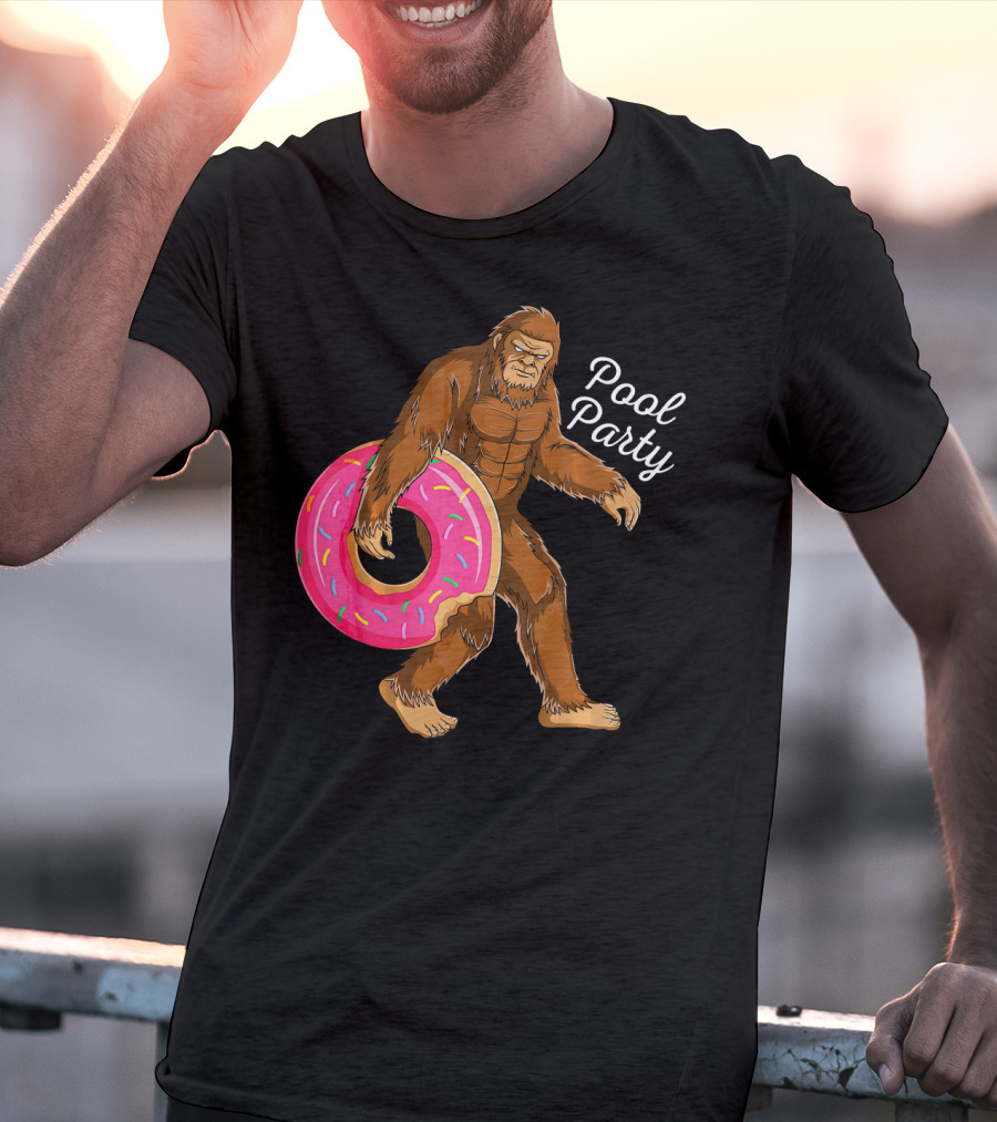 Pool Party Bigfoot Sasquatch With Donut Floaty T-Shirt