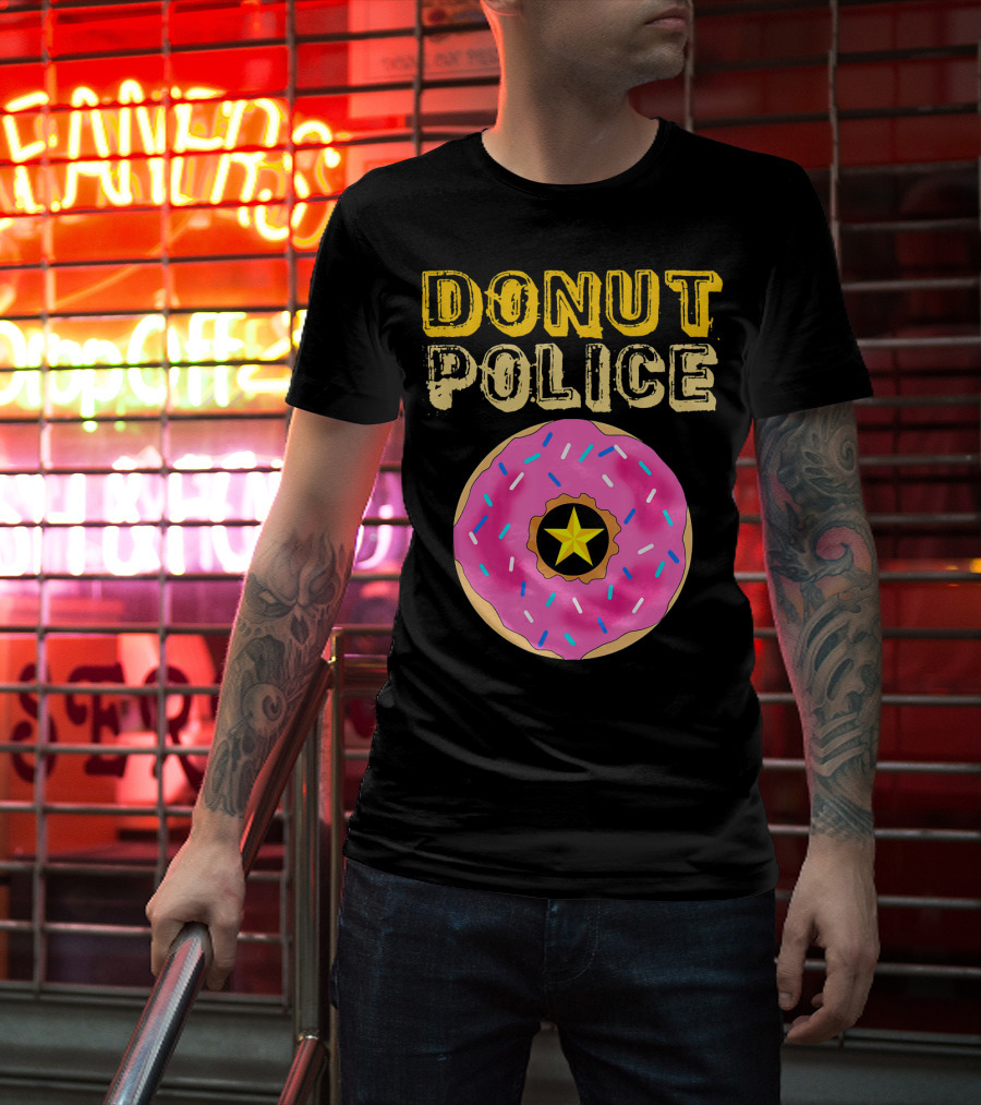 Donut Police Funny Doughnut Lovers And Pink Sprinkled Star Badge T-Shirt