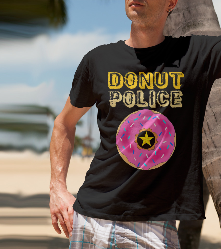 Donut Police Funny Doughnut Lovers And Pink Sprinkled Star Badge T-Shirt