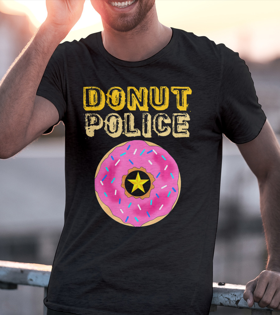 Donut Police Funny Doughnut Lovers And Pink Sprinkled Star Badge T-Shirt