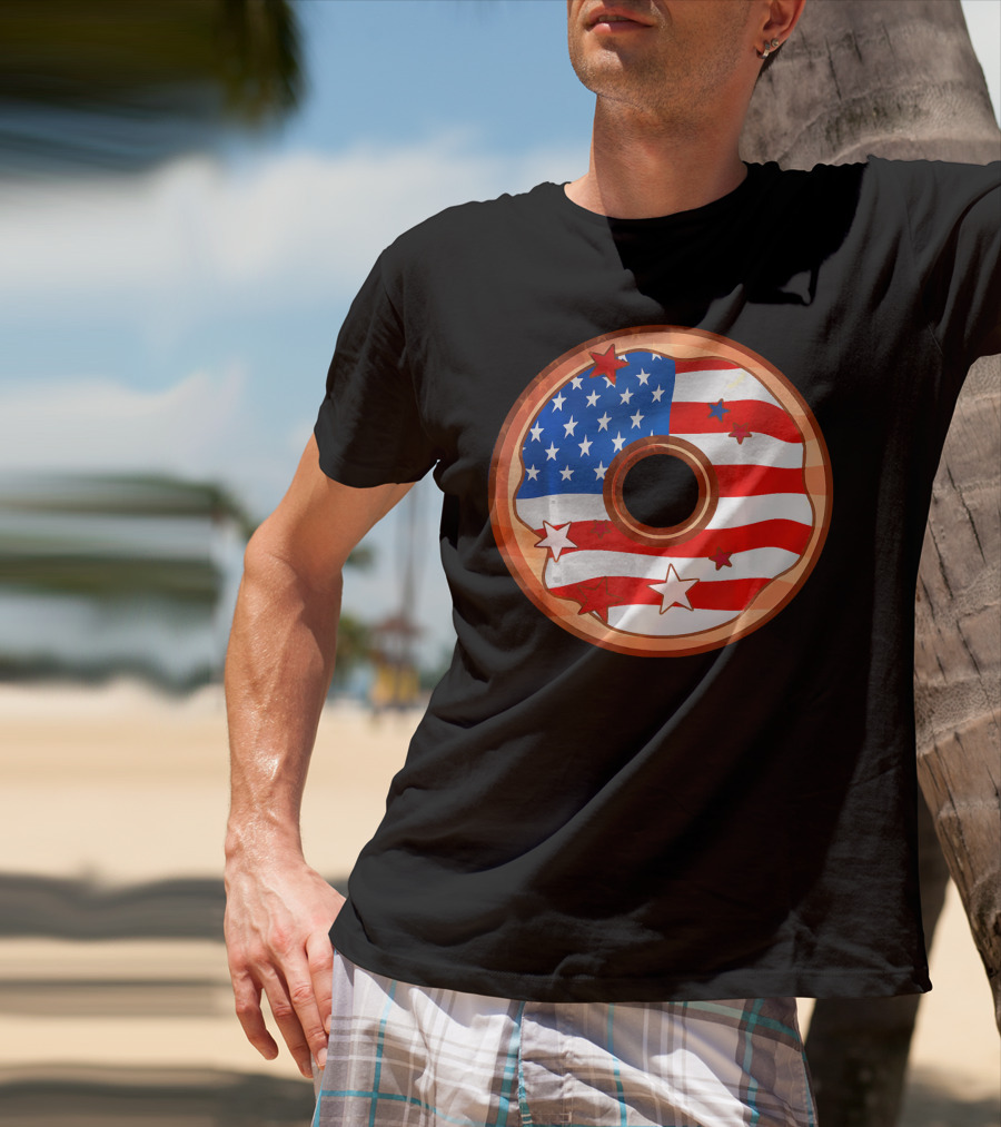 American Flag Donut USA Patriotic Doughnut T-Shirt
