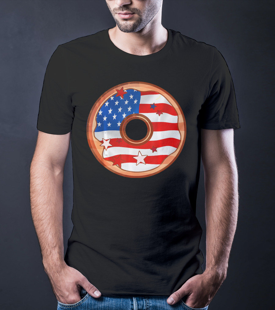 American Flag Donut USA Patriotic Doughnut T-Shirt