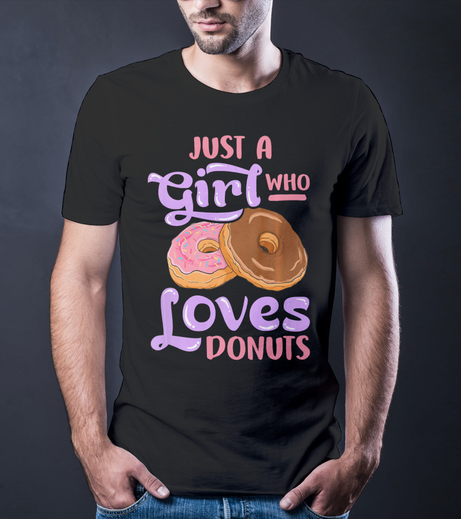 Just A Girl Who Loves Donuts Pink And Chocolate Dougnuts T-Shirt