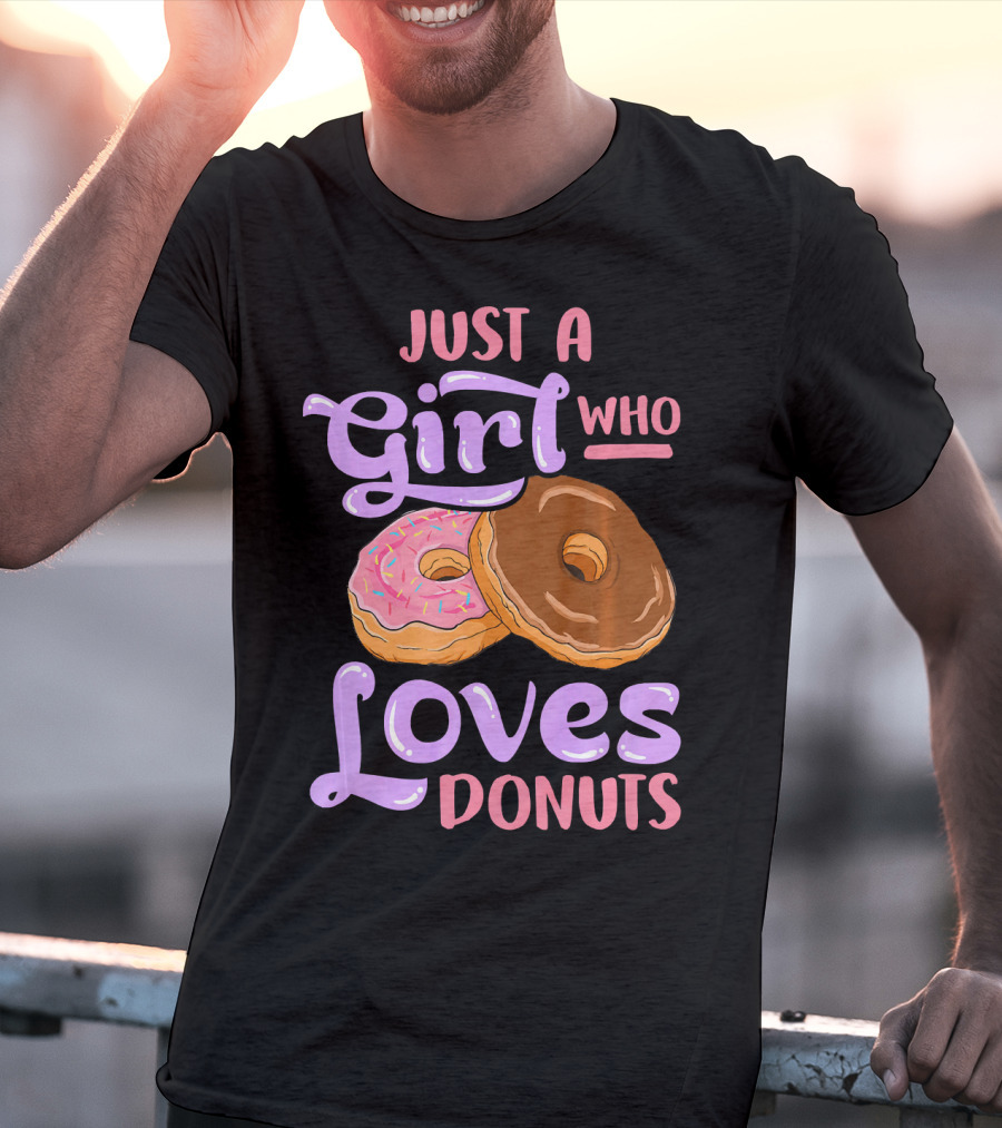 Just A Girl Who Loves Donuts Pink And Chocolate Dougnuts T-Shirt
