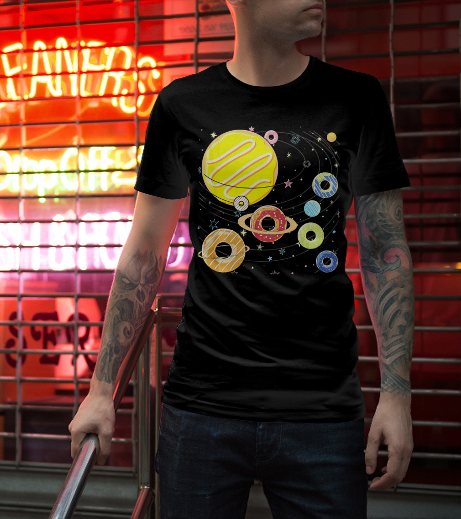 Galaxy Planets As Glazed Donuts Doughnuts With Stars T-Shirt