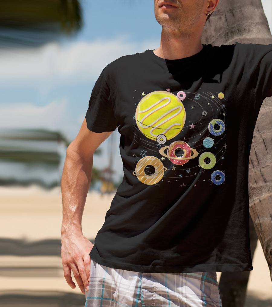 Galaxy Planets As Glazed Donuts Doughnuts With Stars T-Shirt