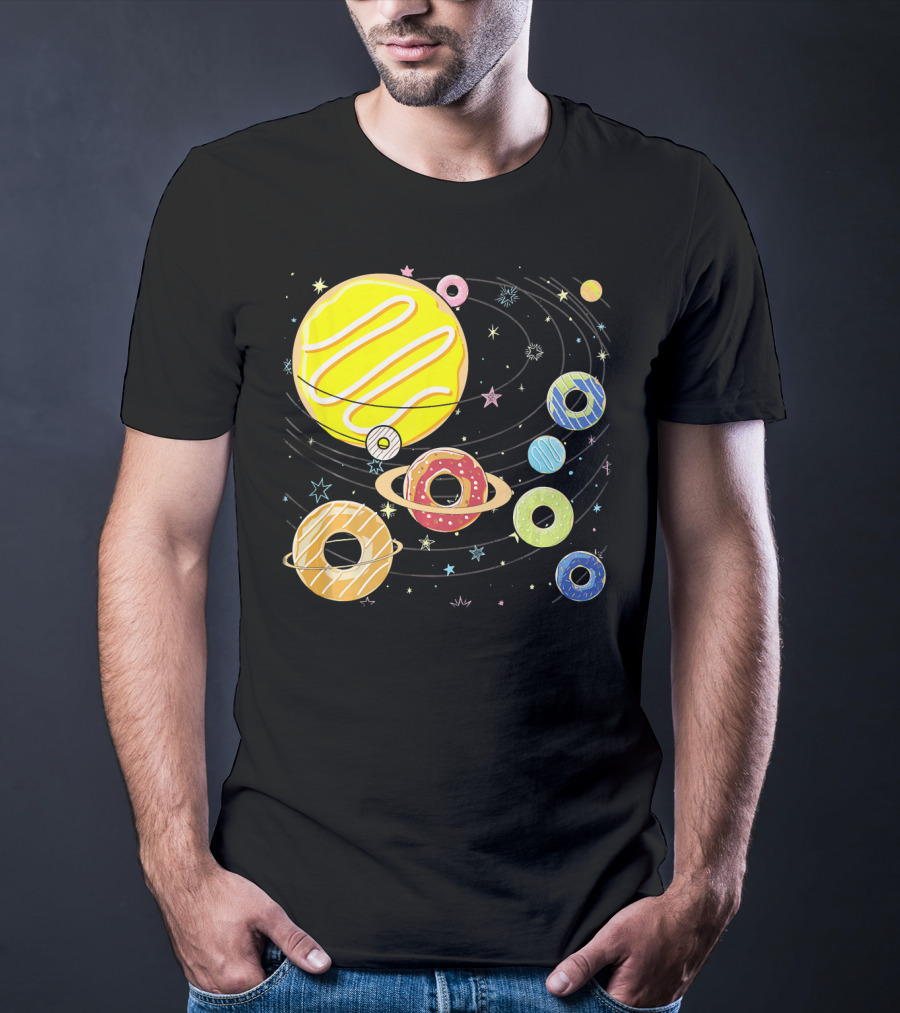 Galaxy Planets As Glazed Donuts Doughnuts With Stars T-Shirt