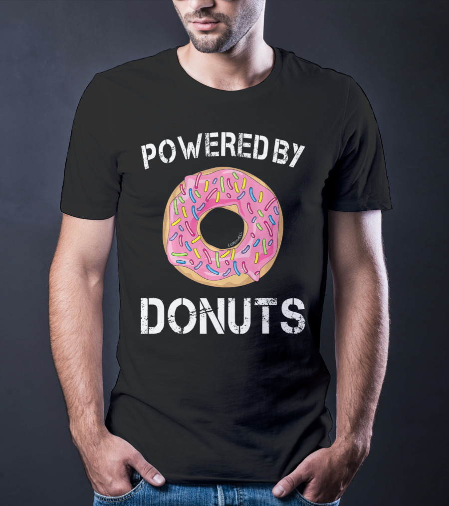 Powered By Donuts Funny Donut Pink Frosted Sprinkles T-Shirt