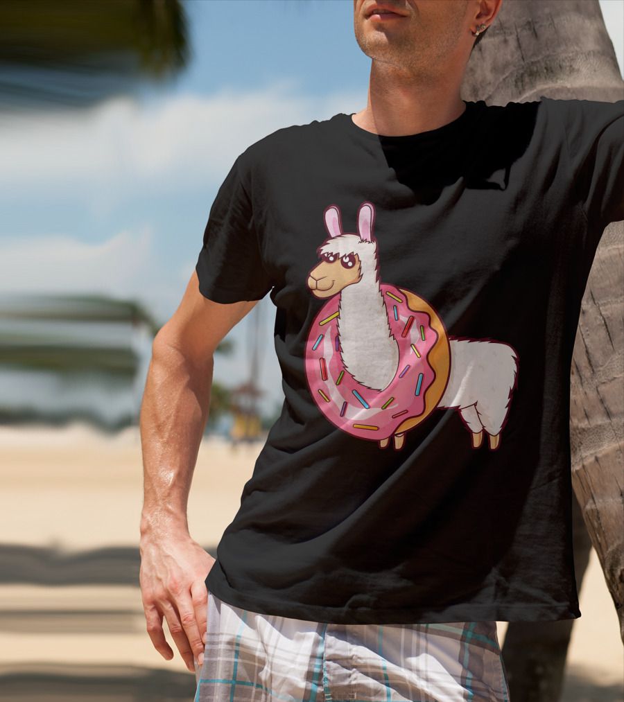 Cute Llama In A Sprinkled Donut Hole Alpaca T-Shirt