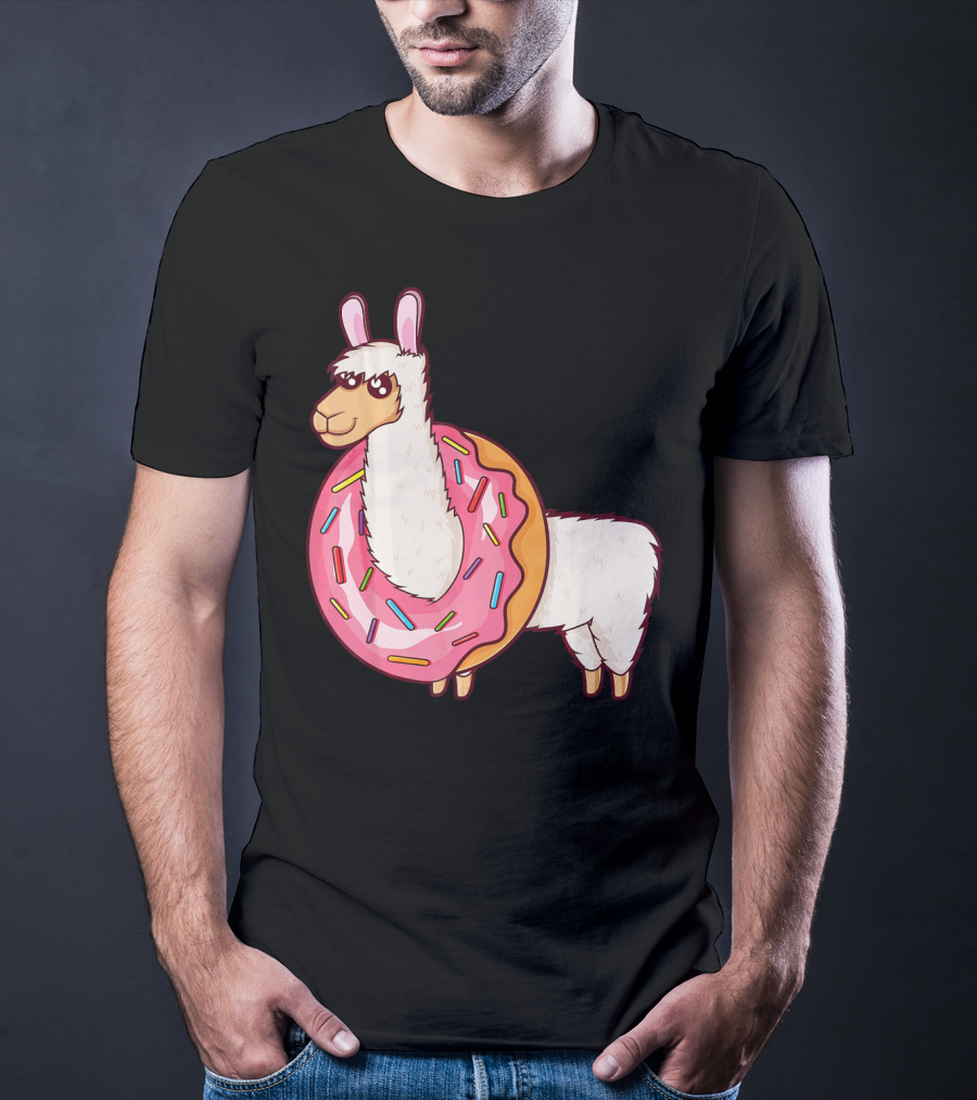 Cute Llama In A Sprinkled Donut Hole Alpaca T-Shirt