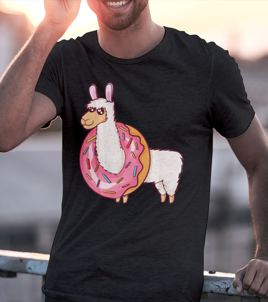 Cute Llama In A Sprinkled Donut Hole Alpaca T-Shirt