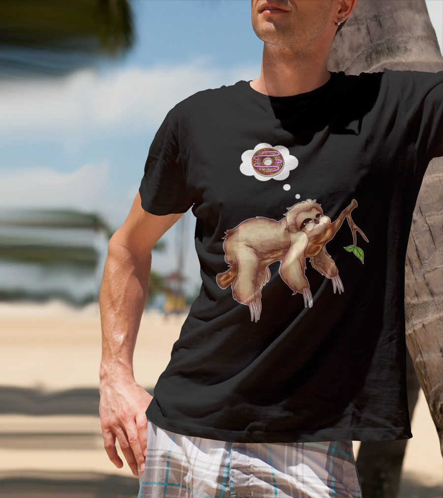 Lazy Sloth Dreaming Of Chocolate Donuts Sleepy Humor T-Shirt