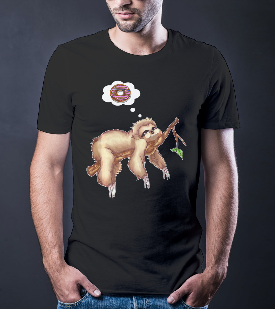 Lazy Sloth Dreaming Of Chocolate Donuts Sleepy Humor T-Shirt