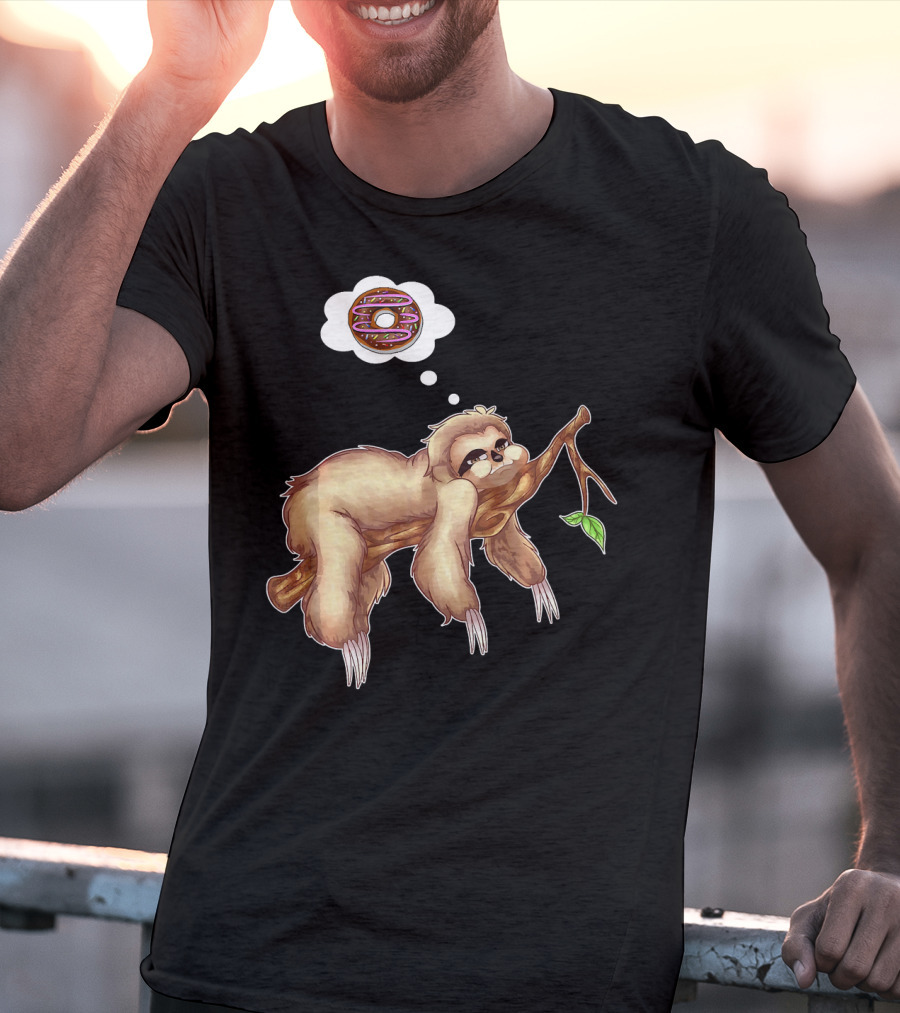 Lazy Sloth Dreaming Of Chocolate Donuts Sleepy Humor T-Shirt