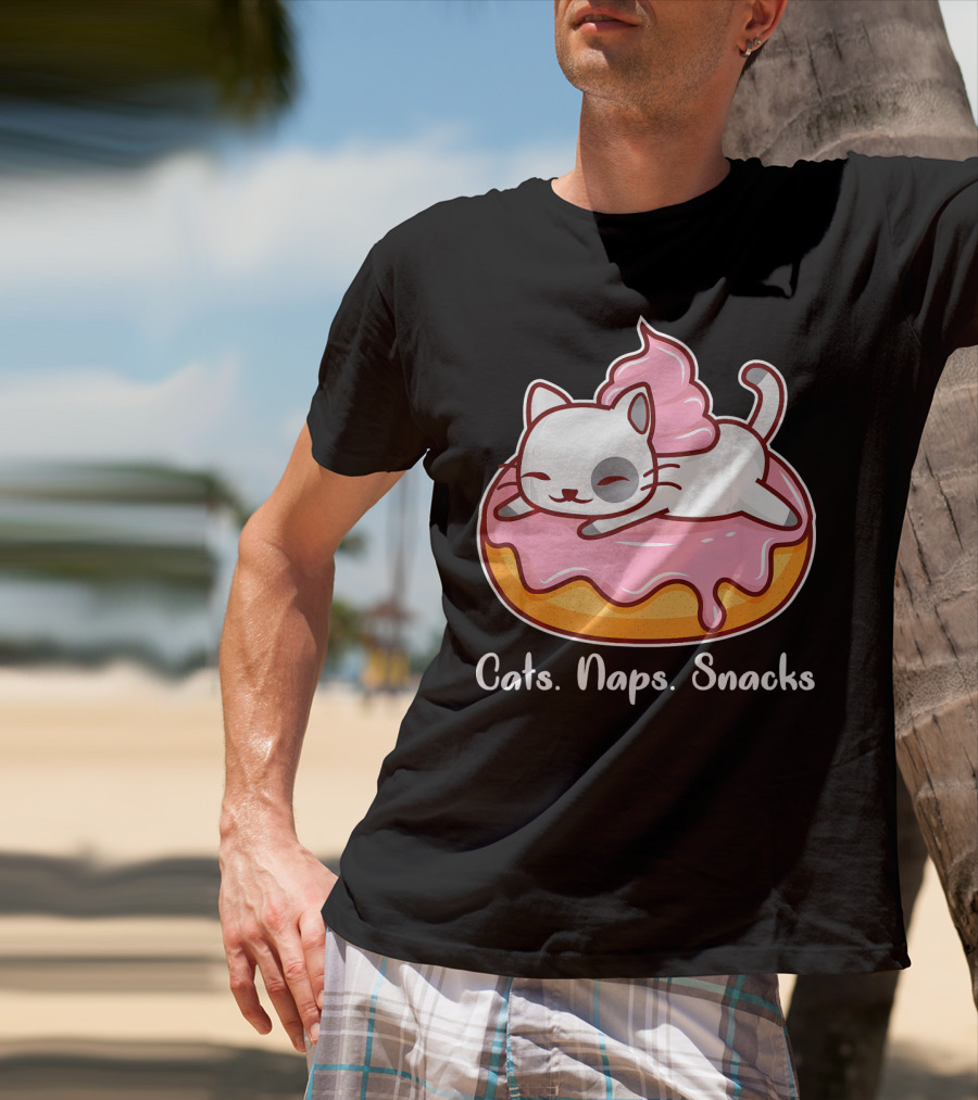 Cats Naps Snacks With Cute Kitty On Pink Icing Donut T-Shirt