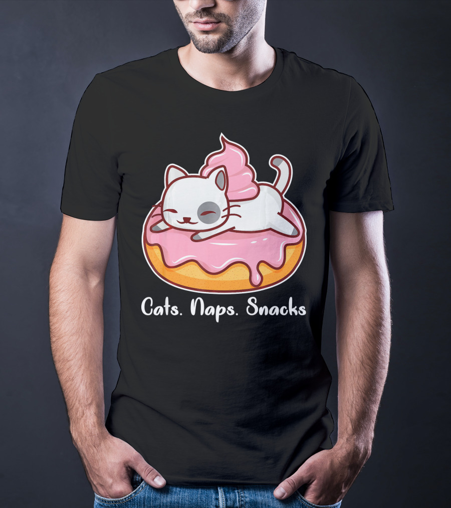 Cats Naps Snacks With Cute Kitty On Pink Icing Donut T-Shirt