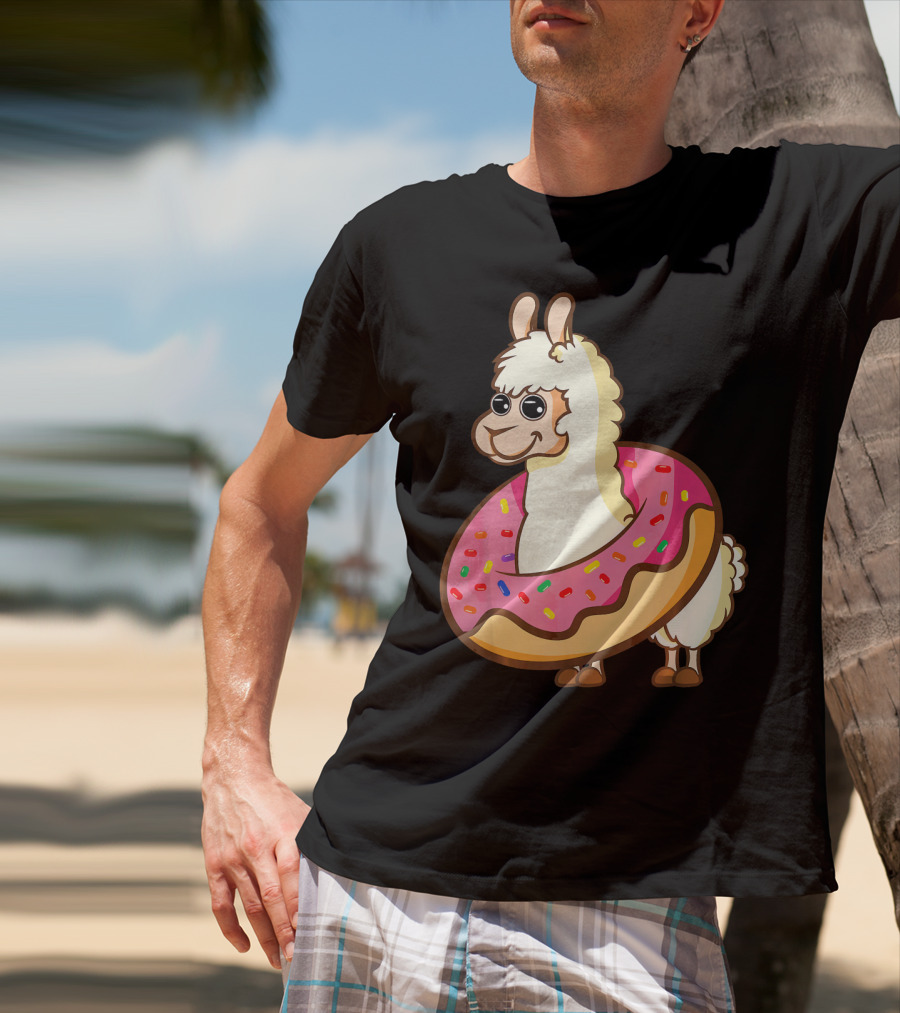 Cute Funny Llama With Sprinkled Donut Tube T-Shirt