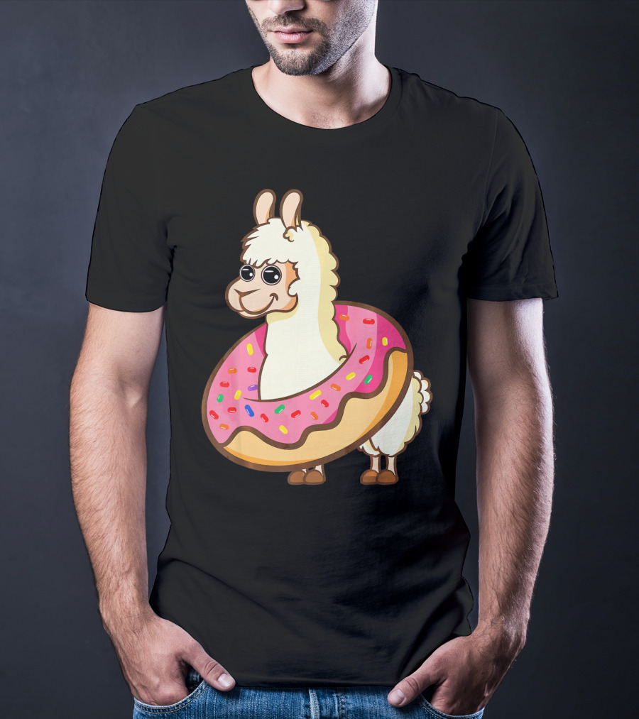 Cute Funny Llama With Sprinkled Donut Tube T-Shirt