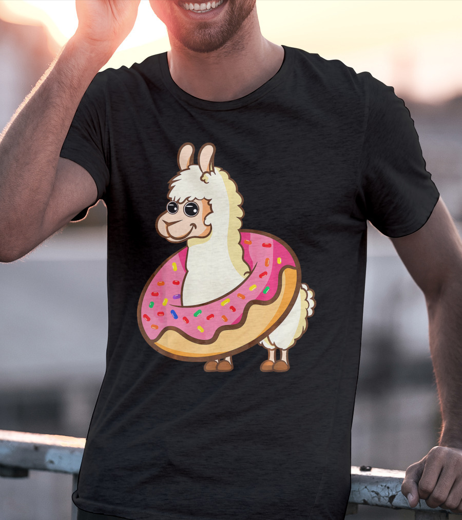 Cute Funny Llama With Sprinkled Donut Tube T-Shirt