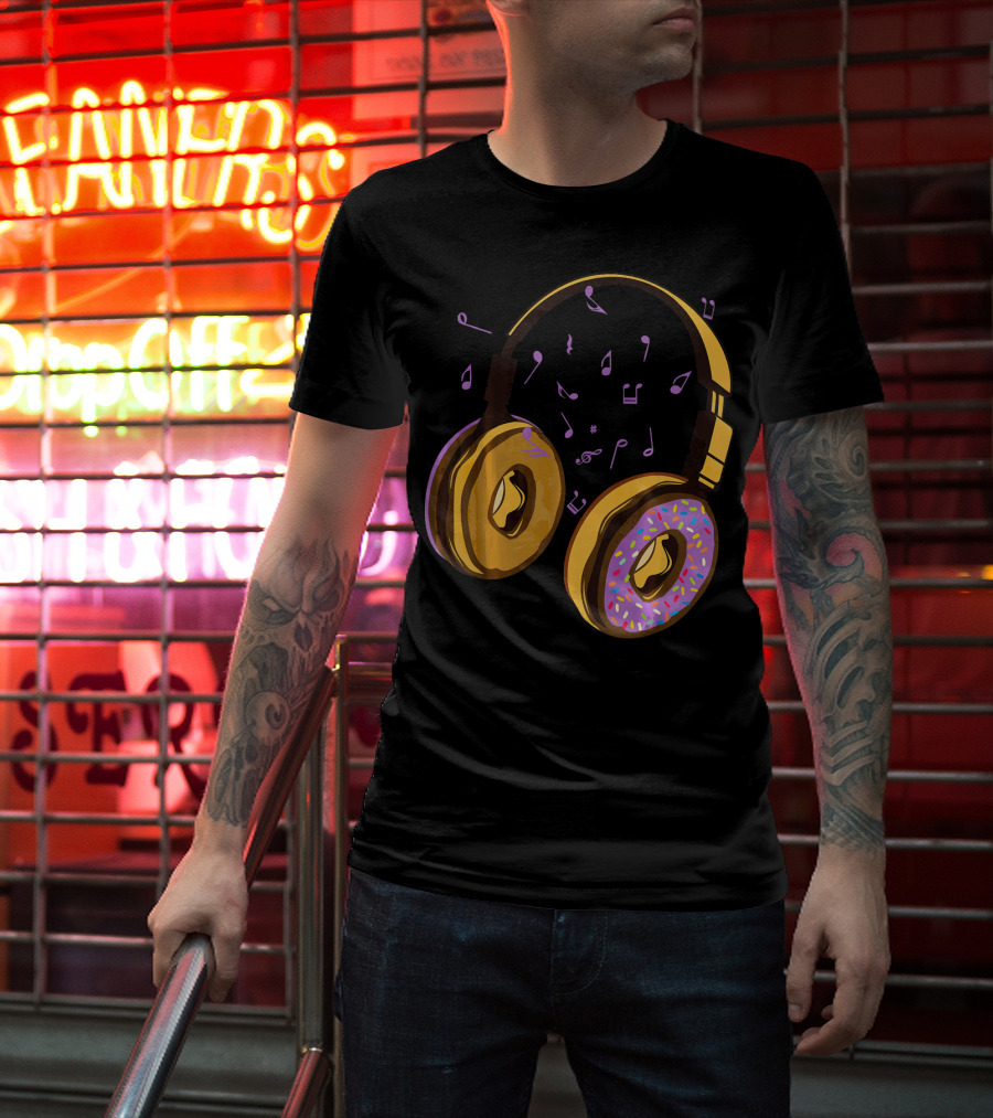 Headphones Donuts With Music Notes Fun T-Shirt