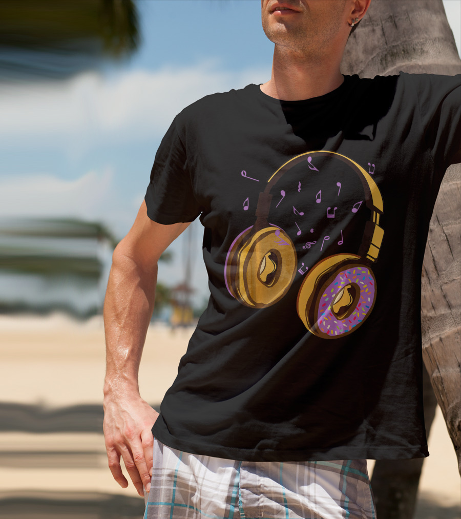Headphones Donuts With Music Notes Fun T-Shirt