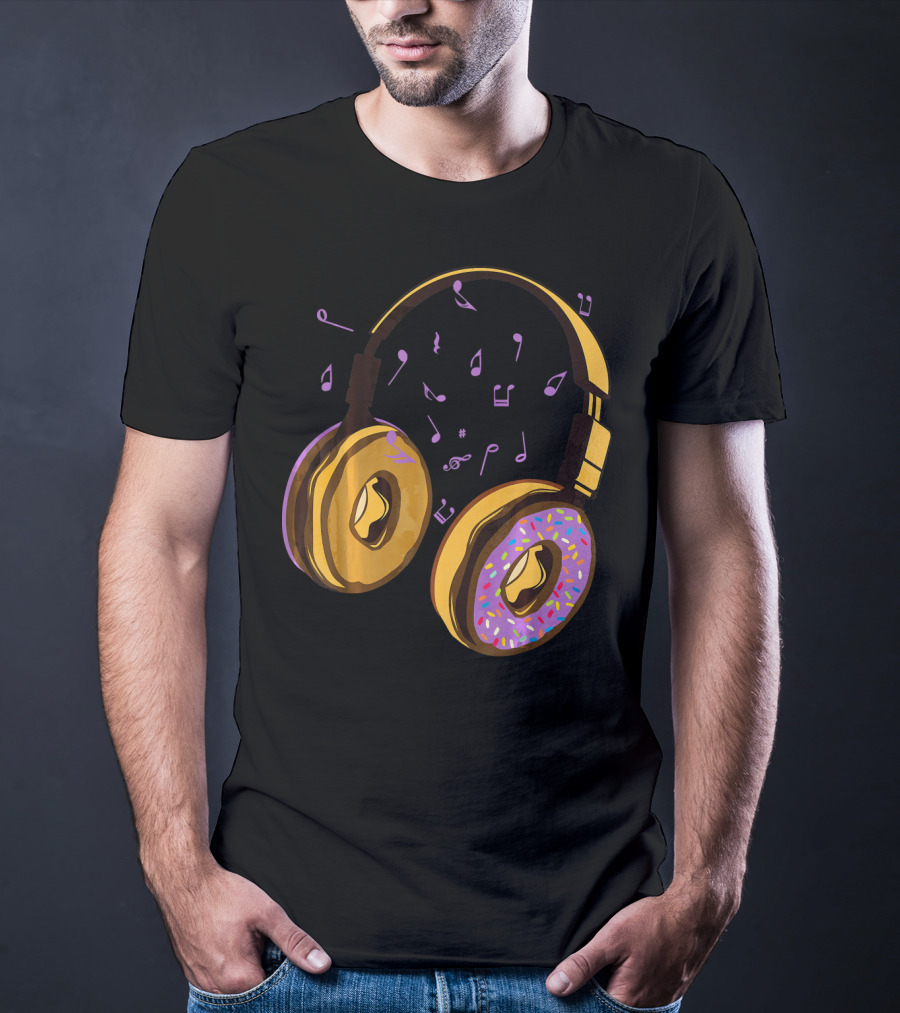 Headphones Donuts With Music Notes Fun T-Shirt