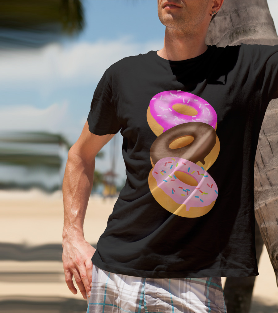 Donuts Doughnut Confection Pink Chocolate Frosted Doughnut Trio T-Shirt